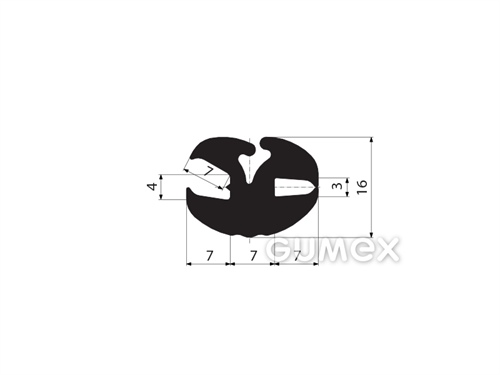 Gumový profil do okien dopravných prostriedkov, 16x21/4/3mm, odporúčaný klinok 00598001, 70°ShA, EPDM, -40°C/+100°C, čierny